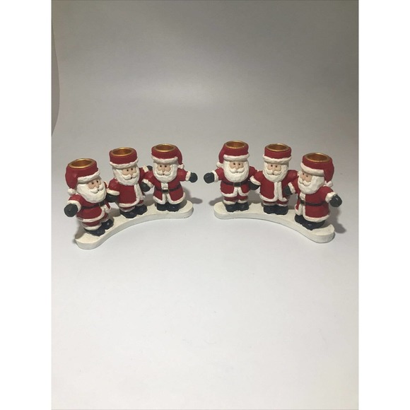 VINTAGE RESIN SANTA CANDLE HOLDERS SET OF 2 - Picture 1 of 6